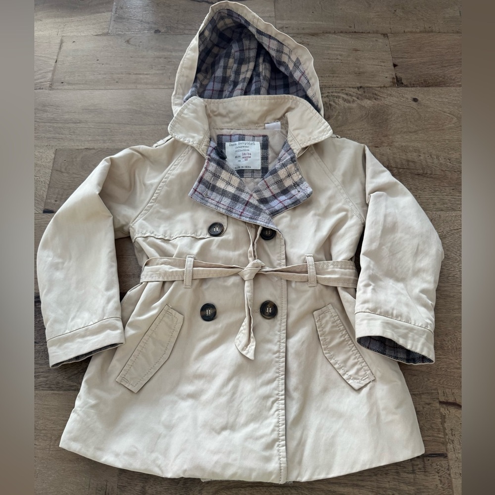 Zara Kids Beige Hooded trench coat Jacket size 18-24 months